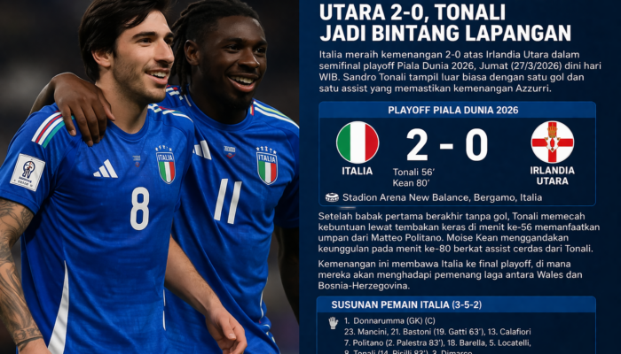 Italia Tundukkan Irlandia Utara 2-0, Tonali Jadi Bintang Lapangan